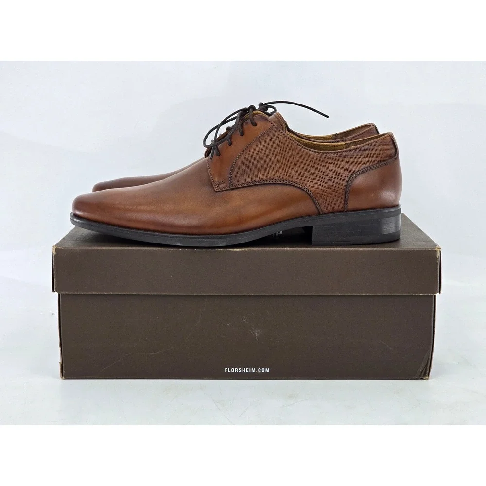 Florsheim Jackson PT OX Mens 7 M Cognac Plain Toe Derby Shoes - Excellent